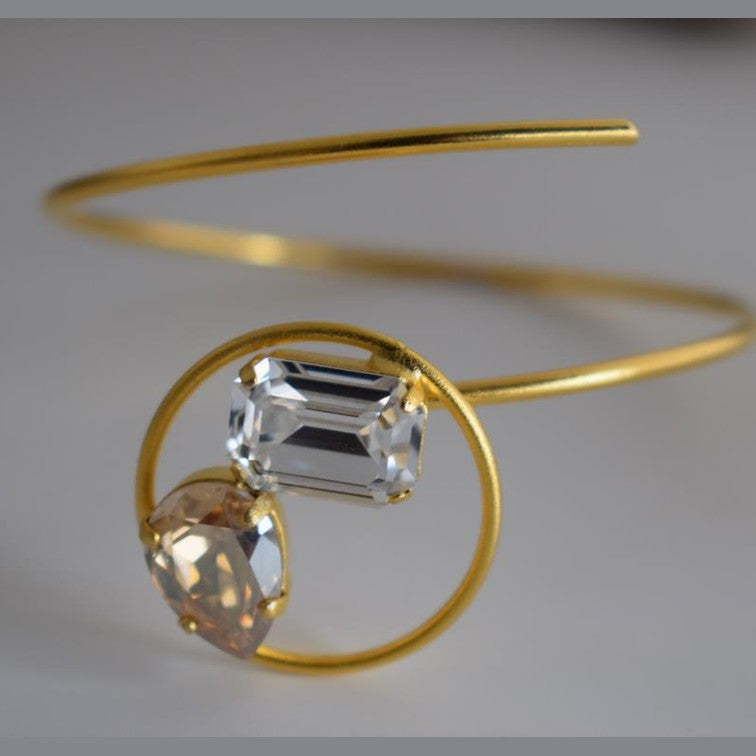 Okeanos bracelet – Greek hammered jewelry – 18K gold or silver plated with Swarovski crystals, spiral cuff inspired by ocean waves