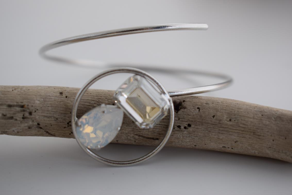 Okeanos bracelet – Greek hammered jewelry – 18K gold or silver plated with Swarovski crystals, spiral cuff inspired by ocean waves