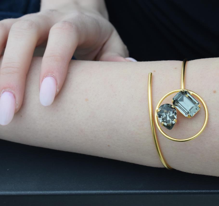 Okeanos bracelet – Greek hammered jewelry – 18K gold or silver plated with Swarovski crystals, spiral cuff inspired by ocean waves