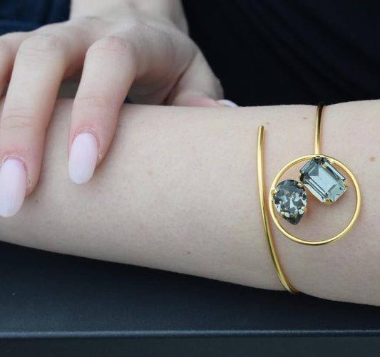 Okeanos bracelet – Greek hammered jewelry – 18K gold or silver plated with Swarovski crystals, spiral cuff inspired by ocean waves