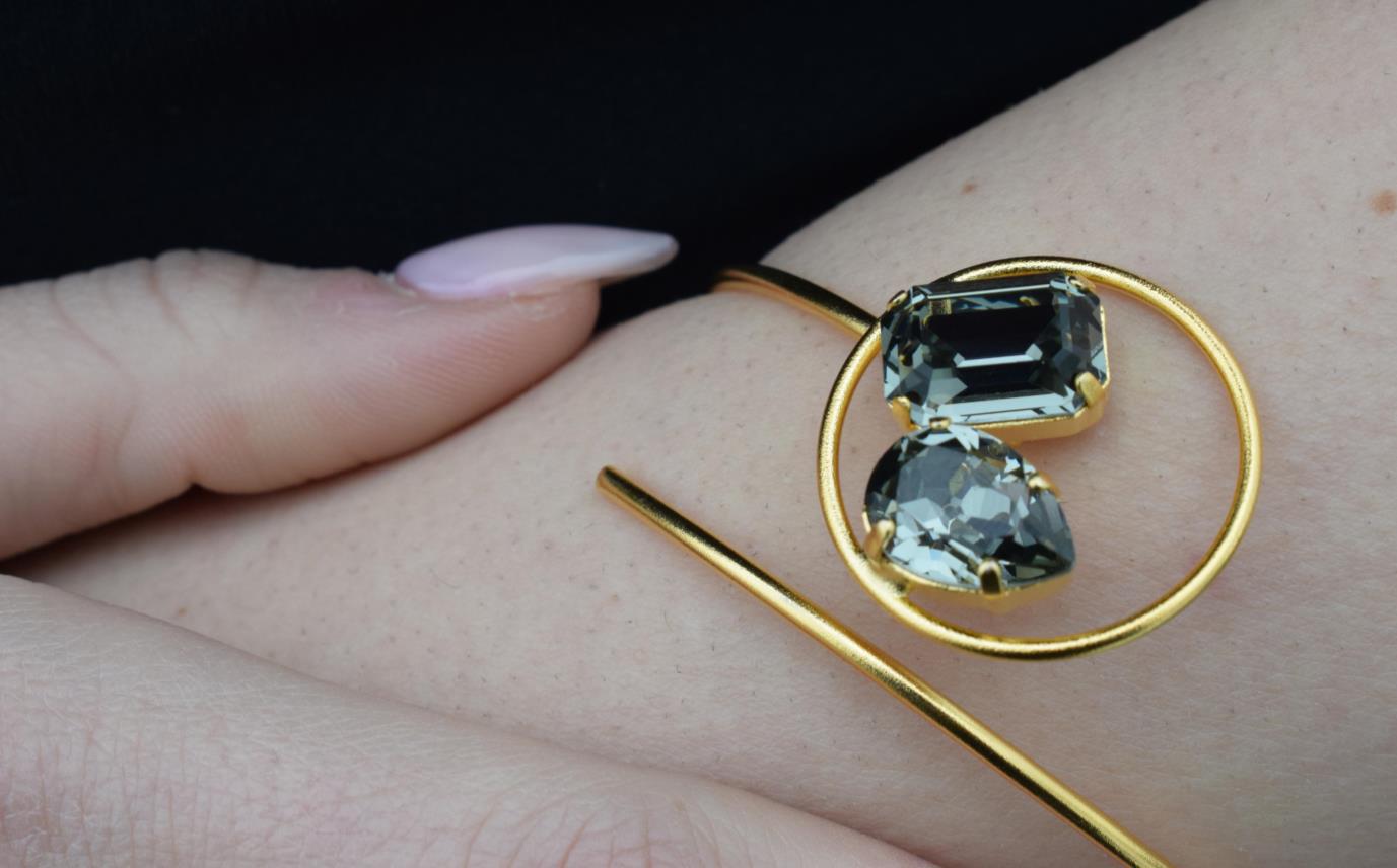 Okeanos bracelet – Greek hammered jewelry – 18K gold or silver plated with Swarovski crystals, spiral cuff inspired by ocean waves