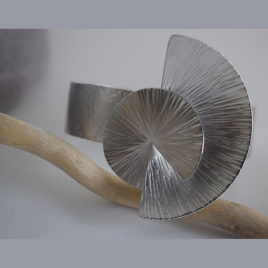 Kochlias bracelet Greek hammered jewelry spiral seashell design in 18K gold, silver, and rose gold plated finish.