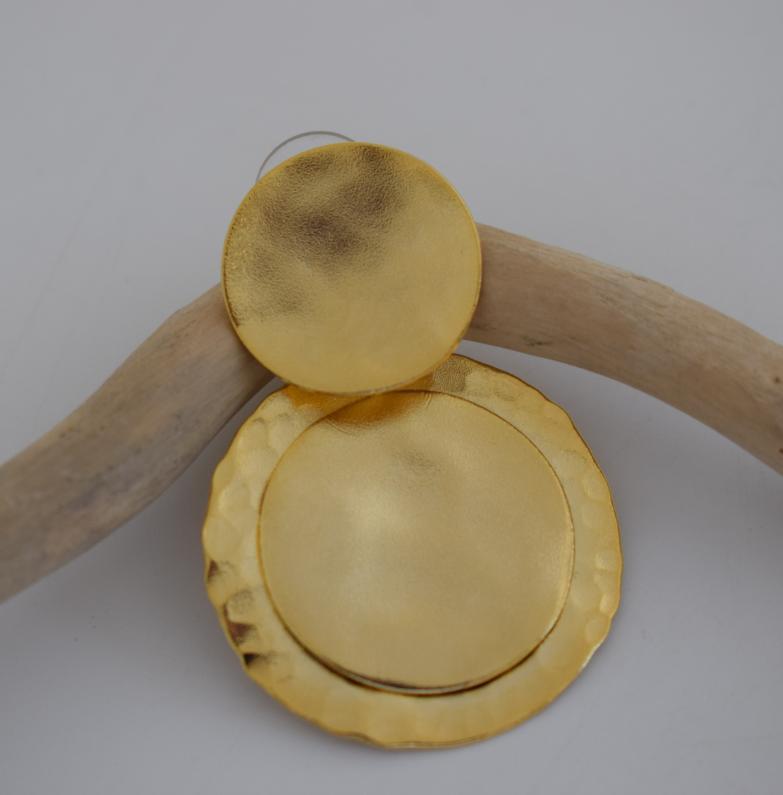 Mycenae 2 layered circle earrings, handmade Greek hammered jewelry, available in gold or silver plated.