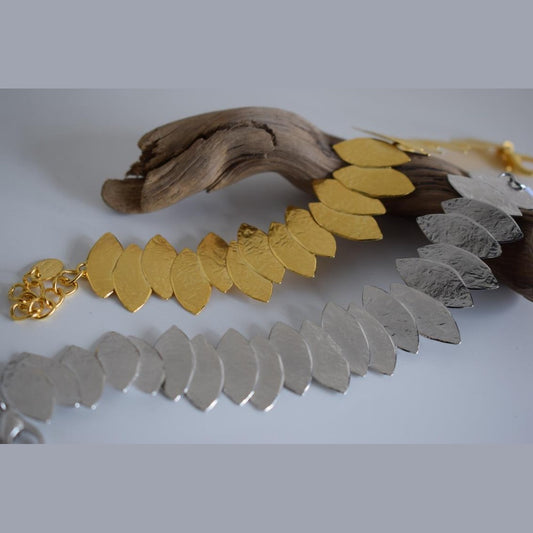 Hellea bracelet Greek hammered jewelry 18K gold plated olive leaf design