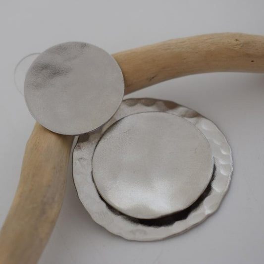 Mycenae 2 layered circle earrings, handmade Greek hammered jewelry, available in gold or silver plated.