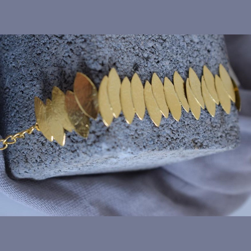 Hellea bracelet Greek hammered jewelry 18K gold plated olive leaf design