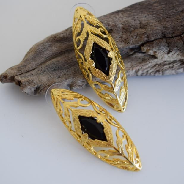 Kassia filigree earrings with Swarovski crystal, handmade Greek hammered jewelry, available in gold or silver plated.