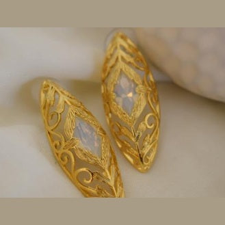 Kassia filigree earrings with crystal, handmade Greek hammered jewelry, available in gold or silver plated.