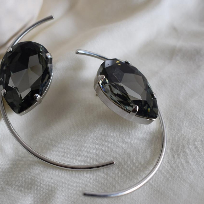 Aigle earrings in handmade Greek hammered jewelry with crystals, available in 18K gold plated and 18K silver plated.