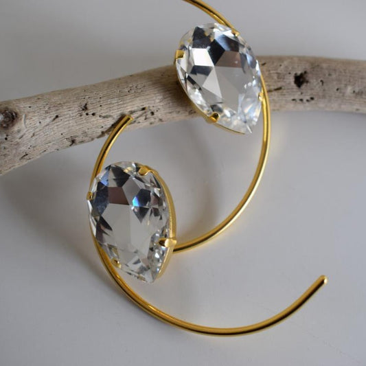 Aigle earrings in handmade Greek hammered jewelry with crystals, available in 18K gold plated and 18K silver plated.