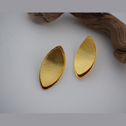 Phylion Earrings handmade Greek hammered jewelry with leaf-shaped design, available in 18K gold plated and silver plated finishes.