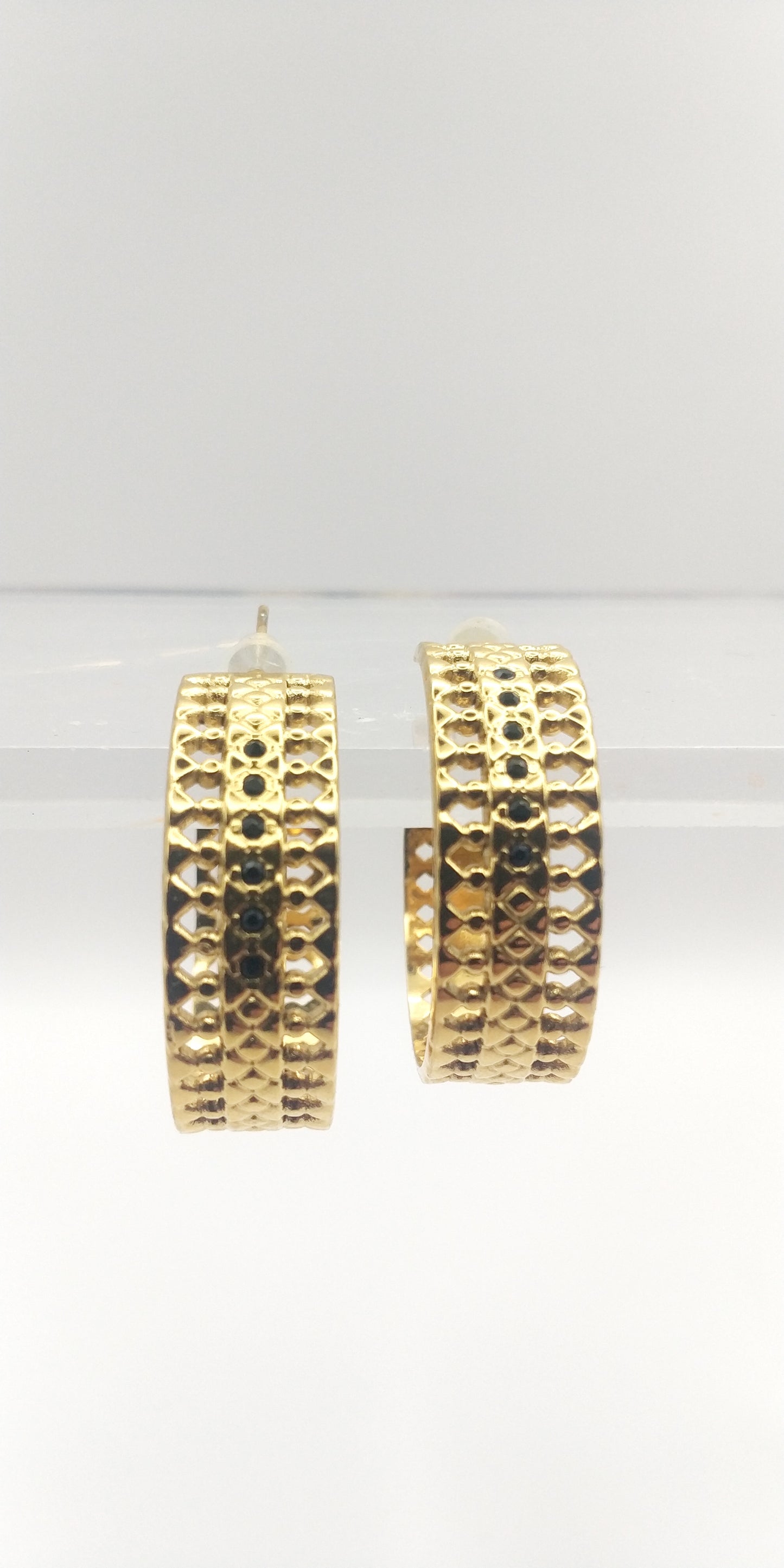 Earrings Hoop Stainless Steel Lattice Texture SSE021 Cffashion