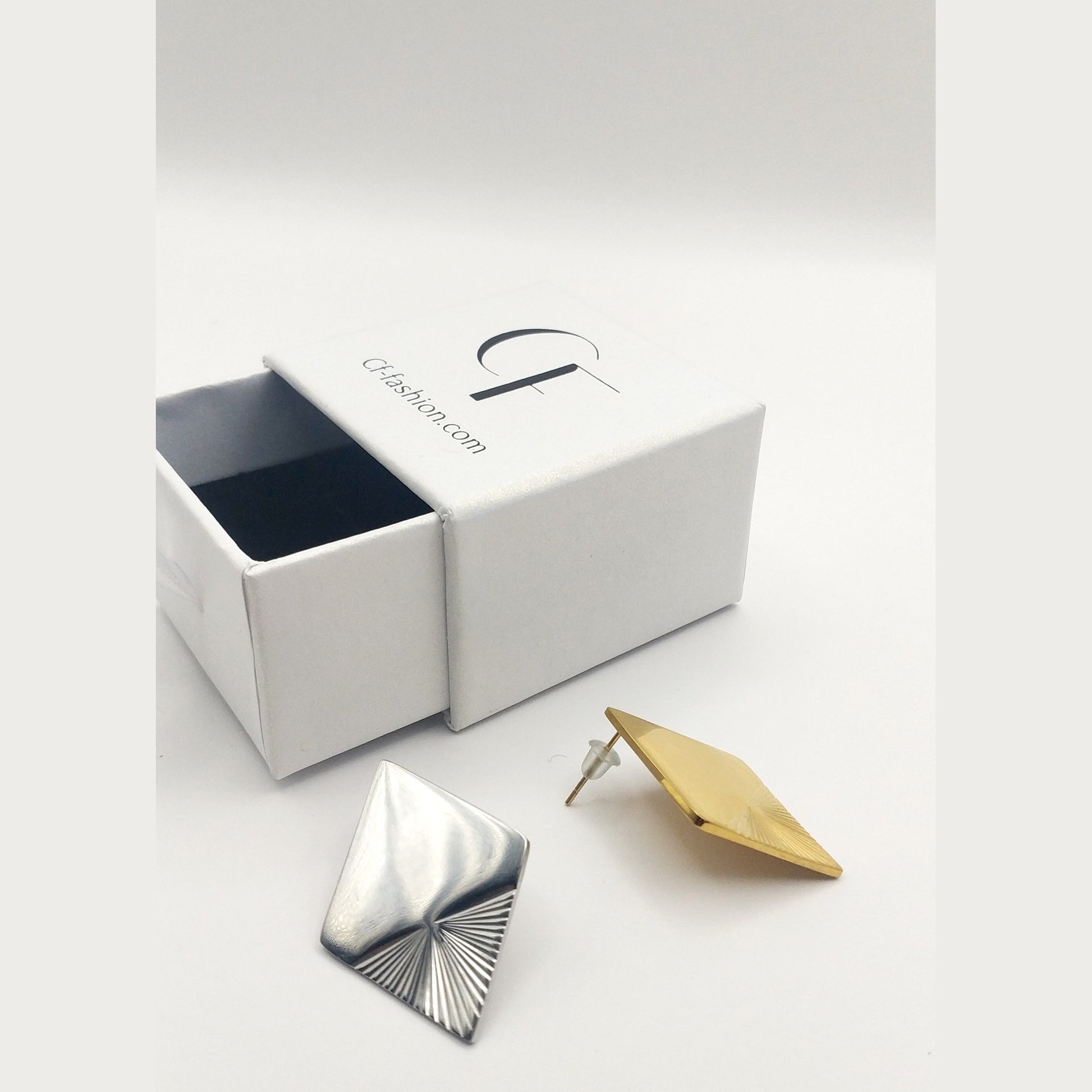 Geometric Diamond-Shaped Stud Earrings – Stainless Steel, Hypoallergenic