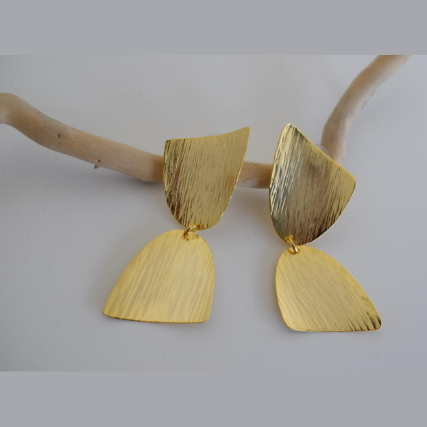 Ionia earrings, geometric hammered design, Greek hammered jewelry, handmade, available in 18K gold plated, silver plated, or rose gold plated