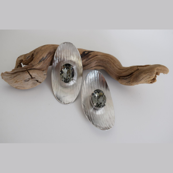 Aphrodite earrings, hammered oval design with crystals, Greek hammered jewelry, handmade, available in 18K gold plated, silver plated, or rose gold plated