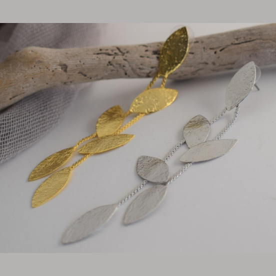 Phyllon Earrings – Greek Hammered Jewelry – 18K Gold or Silver Plated