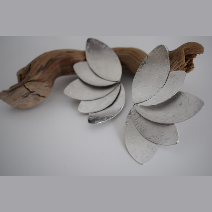 Olive Petal earrings, layered leaf design, Greek hammered jewelry, handmade, available in 18K gold plated, silver plated, or rose gold plated