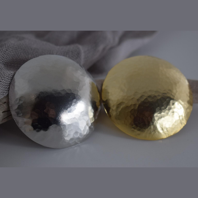 Diskos earrings, large round hammered design, Greek hammered jewelry, handmade, available in 18K gold plated, silver plated, or rose gold plated