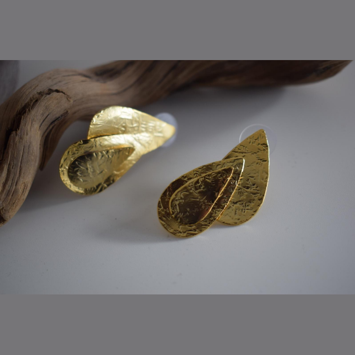 Galatea earrings, double teardrop design, Greek hammered jewelry, handmade, available in 18K gold plated, silver plated, or rose gold plated