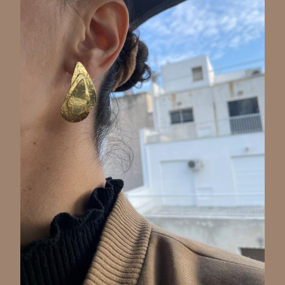 Galatea earrings, double teardrop design, Greek hammered jewelry, handmade, available in 18K gold plated, silver plated, or rose gold plated