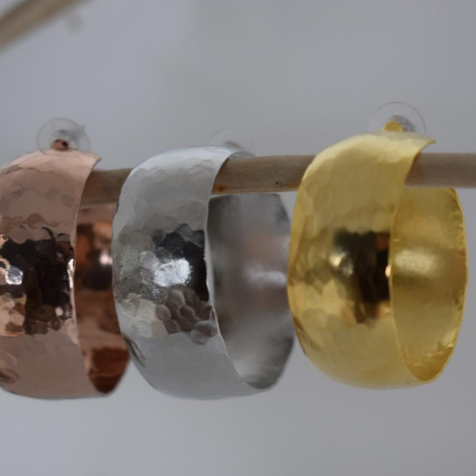 Thetis earrings, hammered wide hoops, Greek hammered jewelry, handmade, available in 18K gold plated, silver plated, or rose gold plated