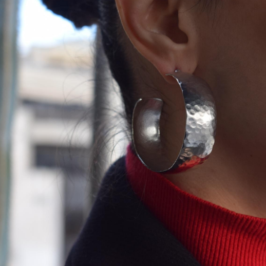 Thetis earrings, hammered wide hoops, Greek hammered jewelry, handmade, available in 18K gold plated, silver plated, or rose gold plated