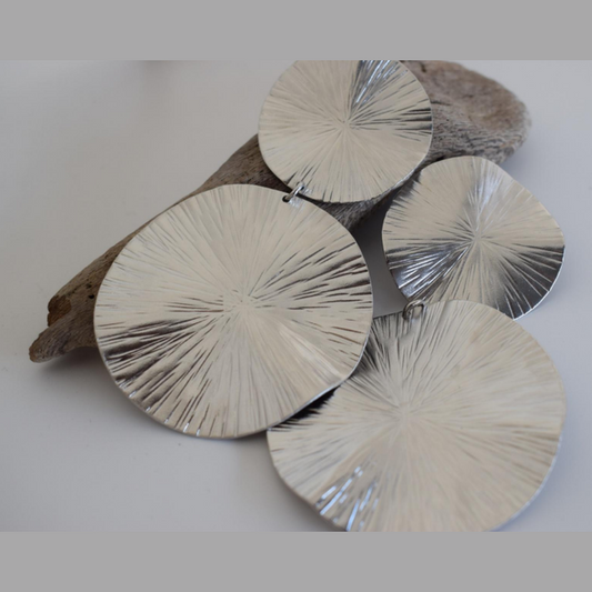 Rhodes earrings, circular design, Greek hammered jewelry, handmade, available in 18K gold plated, silver plated, or rose gold plated