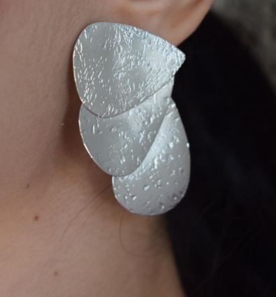 Trifyllon earrings – Greek hammered jewelry – 18K gold or silver plated triple leaf design.