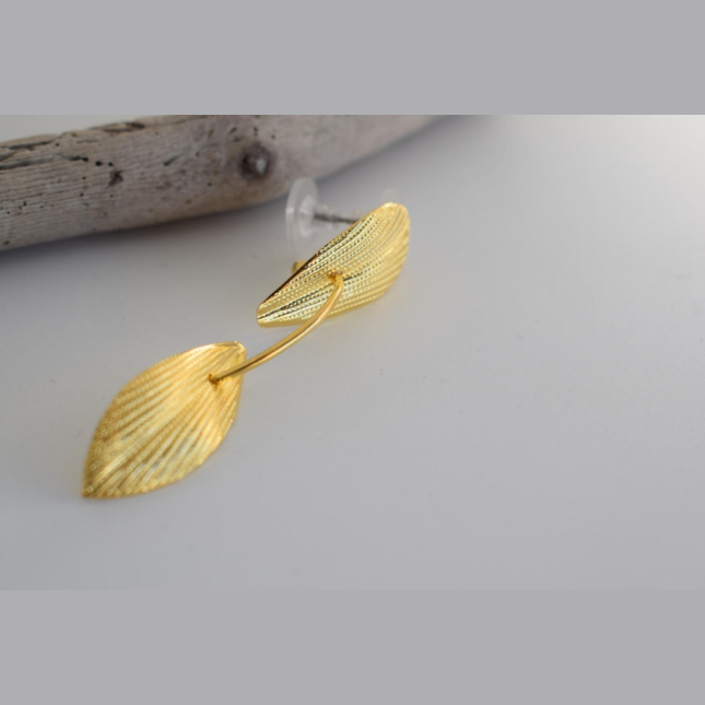 Daphne earrings – Greek hammered jewelry – 18K gold plated, leaf design inspired by ancient Greece