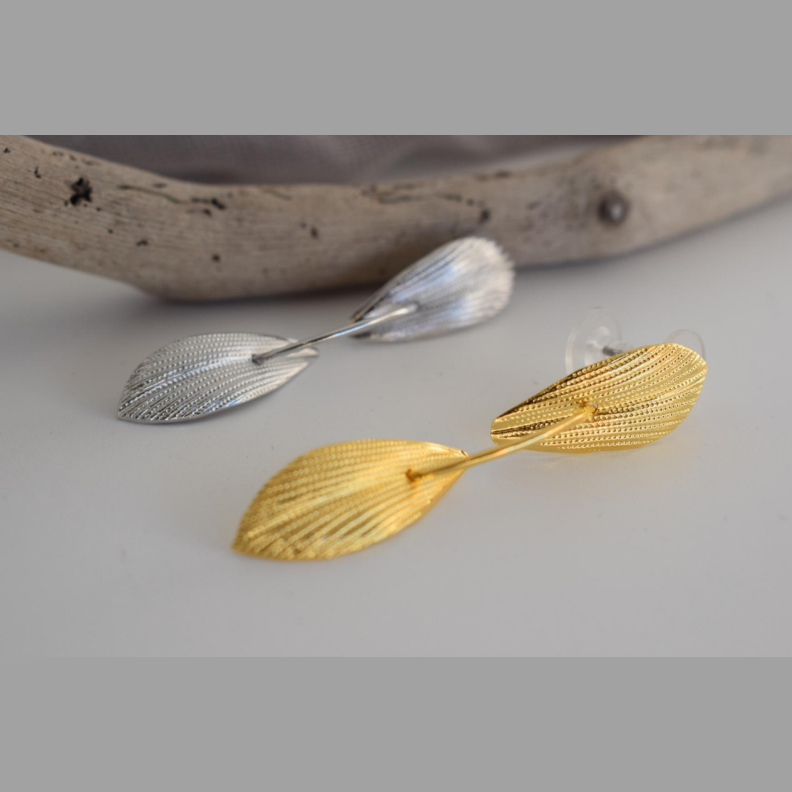 Daphne earrings – Greek hammered jewelry – 18K gold plated, leaf design inspired by ancient Greece