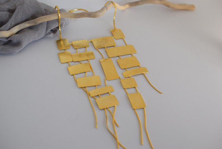 Mosaic necklace – Greek hammered jewelry – 18K gold or silver plated – geometric rectangular statement necklace – also available in rose gold