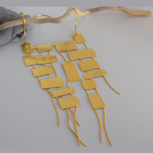Mosaic necklace – Greek hammered jewelry – 18K gold or silver plated – geometric rectangular statement necklace – also available in rose gold