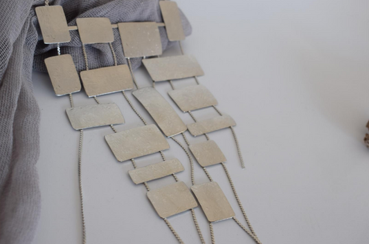 Mosaic necklace – Greek hammered jewelry – 18K gold or silver plated – geometric rectangular statement necklace – also available in rose gold