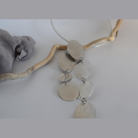 Rain necklace – Greek hammered jewelry – 18K gold or silver plated – cascading oval raindrop design – also available in rose gold