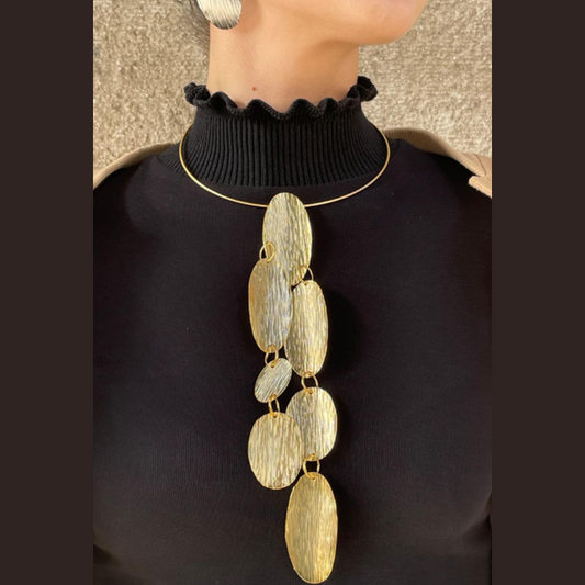 Rain necklace – Greek hammered jewelry – 18K gold or silver plated – cascading oval raindrop design – also available in rose gold