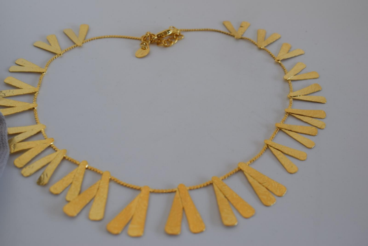 : Alcyone necklace – Greek hammered jewelry – 18K gold or silver plated – hammered drop plates – statement necklace