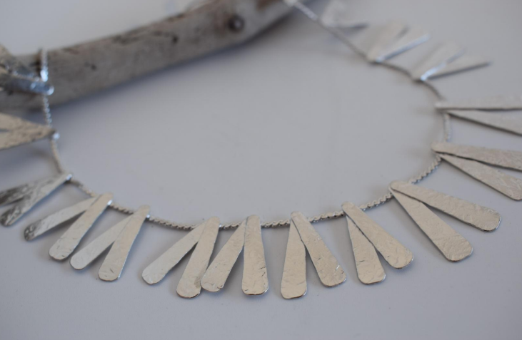 : Alcyone necklace – Greek hammered jewelry – 18K gold or silver plated – hammered drop plates – statement necklace