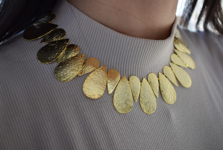 Iphigenia necklace, hammered teardrop design, Greek hammered jewelry, available in 18K gold plated, silver plated, or rose gold plated