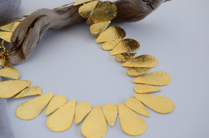Iphigenia necklace, hammered teardrop design, Greek hammered jewelry, available in 18K gold plated, silver plated, or rose gold plated