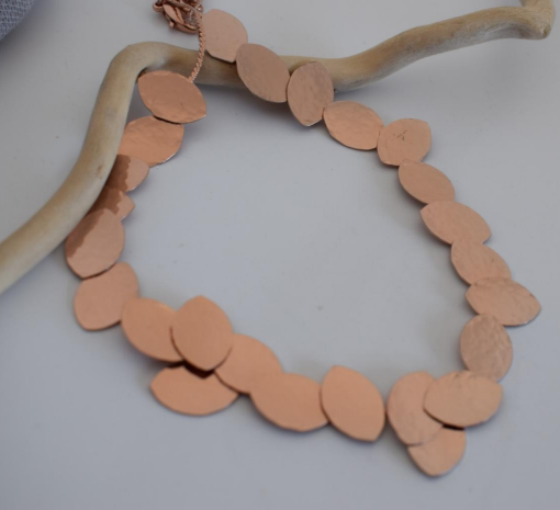 Trifyllon necklace – Greek hammered jewelry – 18K gold or silver plated – hammered overlapping oval leaves design,rose gold