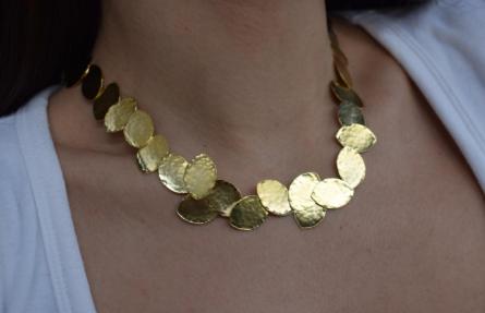 Trifyllon necklace – Greek hammered jewelry – 18K gold or silver plated – hammered overlapping oval leaves design,rose gold