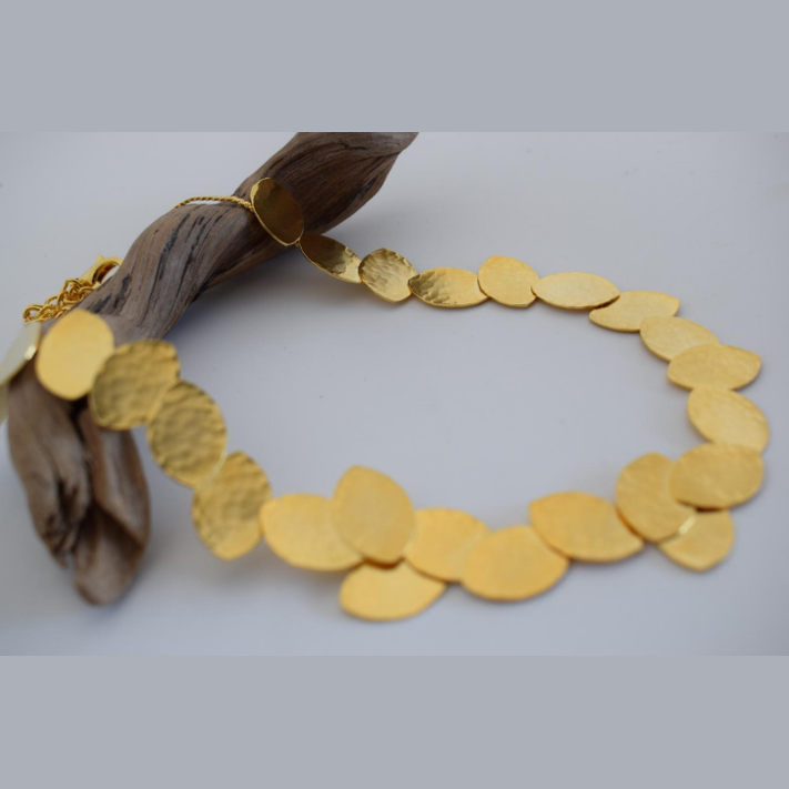 Trifyllon necklace – Greek hammered jewelry – 18K gold or silver plated – hammered overlapping oval leaves design,rose gold