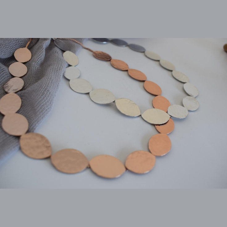 Hydor necklace – Greek hammered jewelry – 18K gold or silver plated – hammered oval link design – also available in rose gold