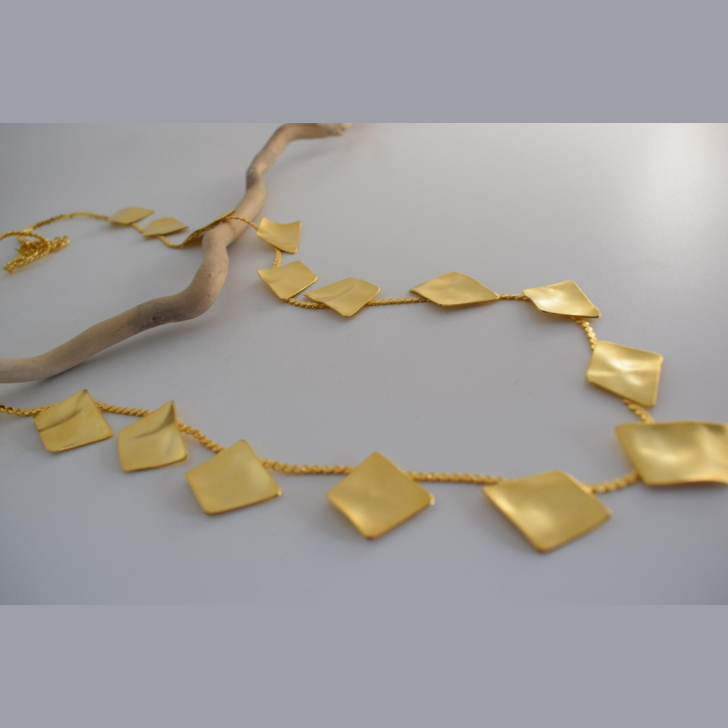 Rhombus necklace – Greek hammered jewelry – 18K gold, silver, or rose gold plated – hammered geometric rhombus design