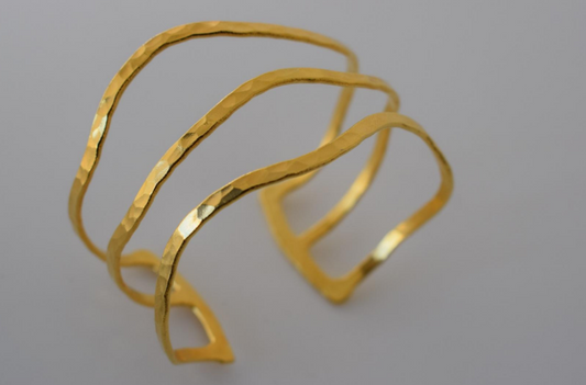 Oceanis Bracelet – Greek Hammered Jewelry – 18K Gold, Silver and Rose Gold Plated – Handmade bracelet with hammered wave design inspired by the Oceanids