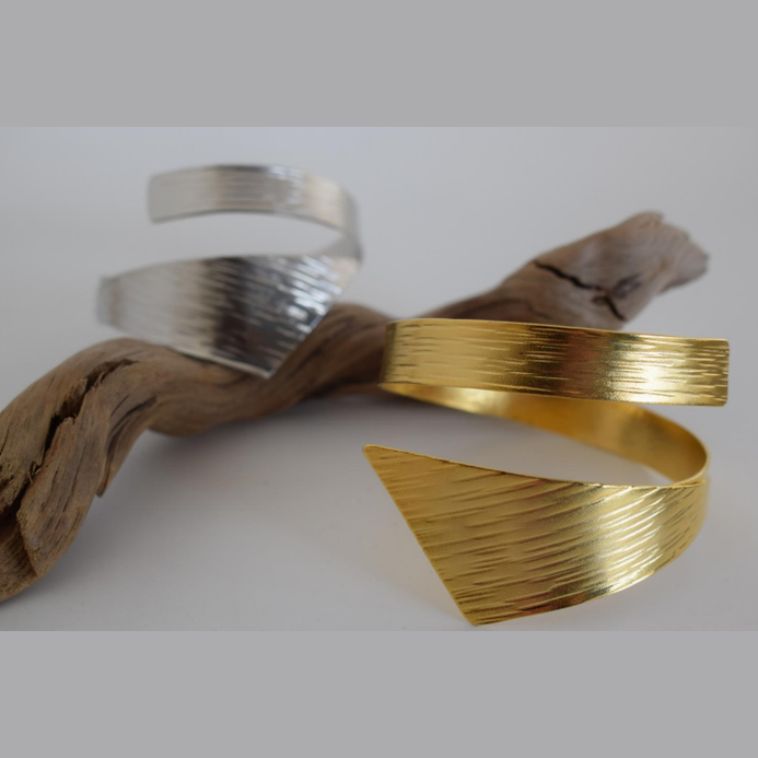 Dory Bracelet – Greek hammered jewelry – 18K gold or silver plated – asymmetrical cuff with hammered texture