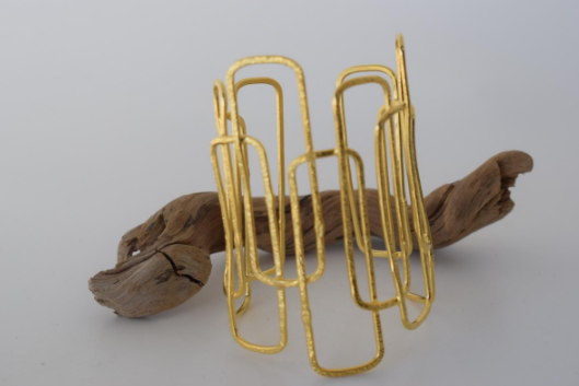 Geometria Bracelet – Greek Hammered Jewelry – Available in 18K Gold, Silver, and Rose Gold Plated. Interlocking hammered rectangles inspired by Greek geometry.