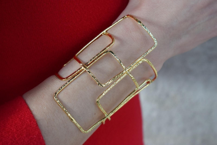 Doryphoros bracelet, hammered rectangular geometric design, Greek hammered jewelry, handmade, available in 18K gold plated or silver plated