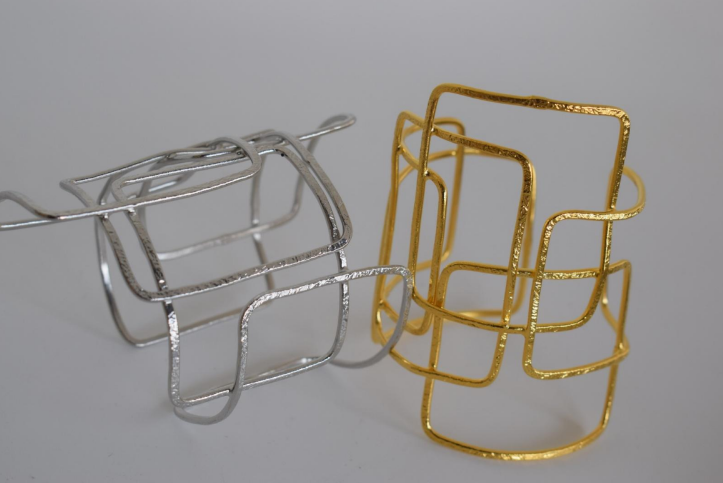 Doryphoros bracelet, hammered rectangular geometric design, Greek hammered jewelry, handmade, available in 18K gold plated or silver plated