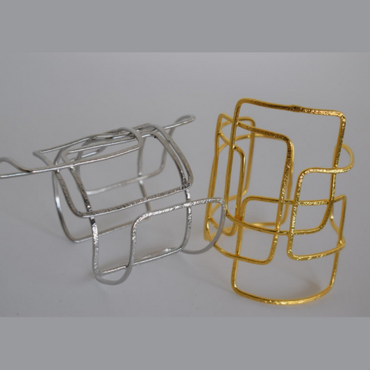 Doryphoros bracelet, hammered rectangular geometric design, Greek hammered jewelry, handmade, available in 18K gold plated or silver plated